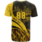 Personalised Hawthorn Hawks Football T Shirt Australian City Skyline Graphic Fierce Mascot Art