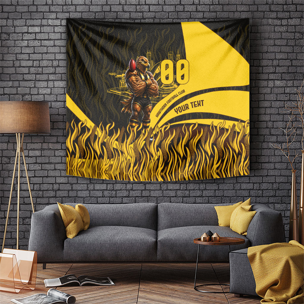 Personalised Hawthorn Hawks Football Tapestry Australian City Skyline Graphic Fierce Mascot Art