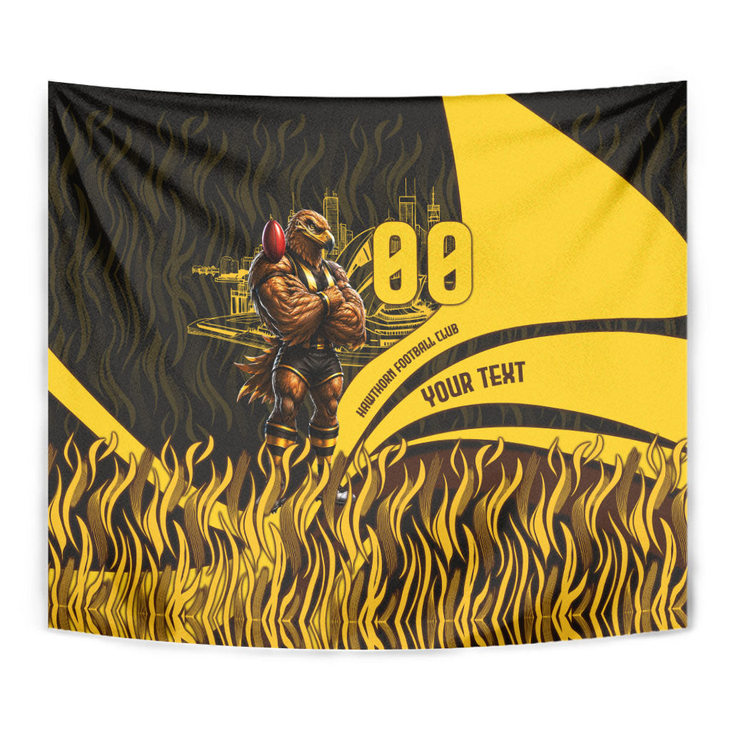Personalised Hawthorn Hawks Football Tapestry Australian City Skyline Graphic Fierce Mascot Art