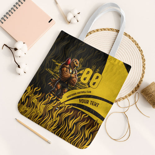 Personalised Hawthorn Hawks Football Tote Bag Australian City Skyline Graphic Fierce Mascot Art