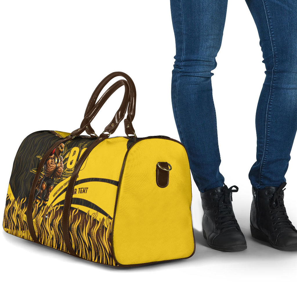 Personalised Hawthorn Hawks Football Travel Bag Australian City Skyline Graphic Fierce Mascot Art