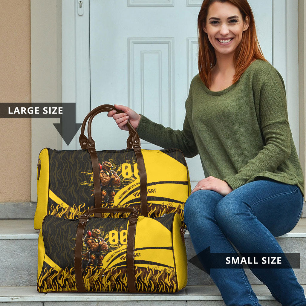 Personalised Hawthorn Hawks Football Travel Bag Australian City Skyline Graphic Fierce Mascot Art