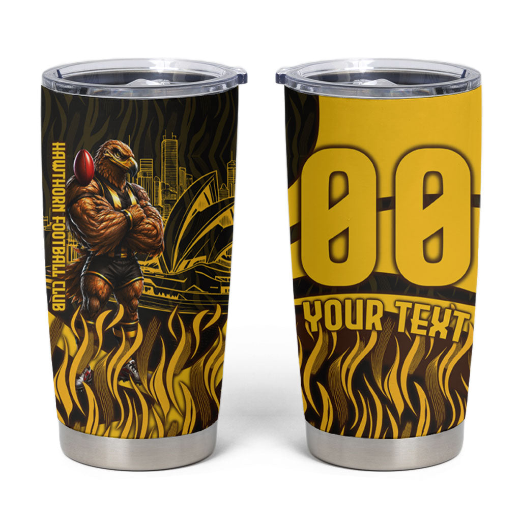 Personalised Hawthorn Hawks Football Tumbler Cup Australian City Skyline Graphic Fierce Mascot Art