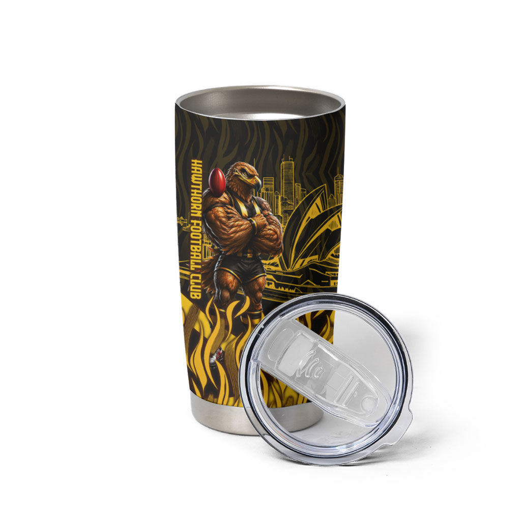 Personalised Hawthorn Hawks Football Tumbler Cup Australian City Skyline Graphic Fierce Mascot Art