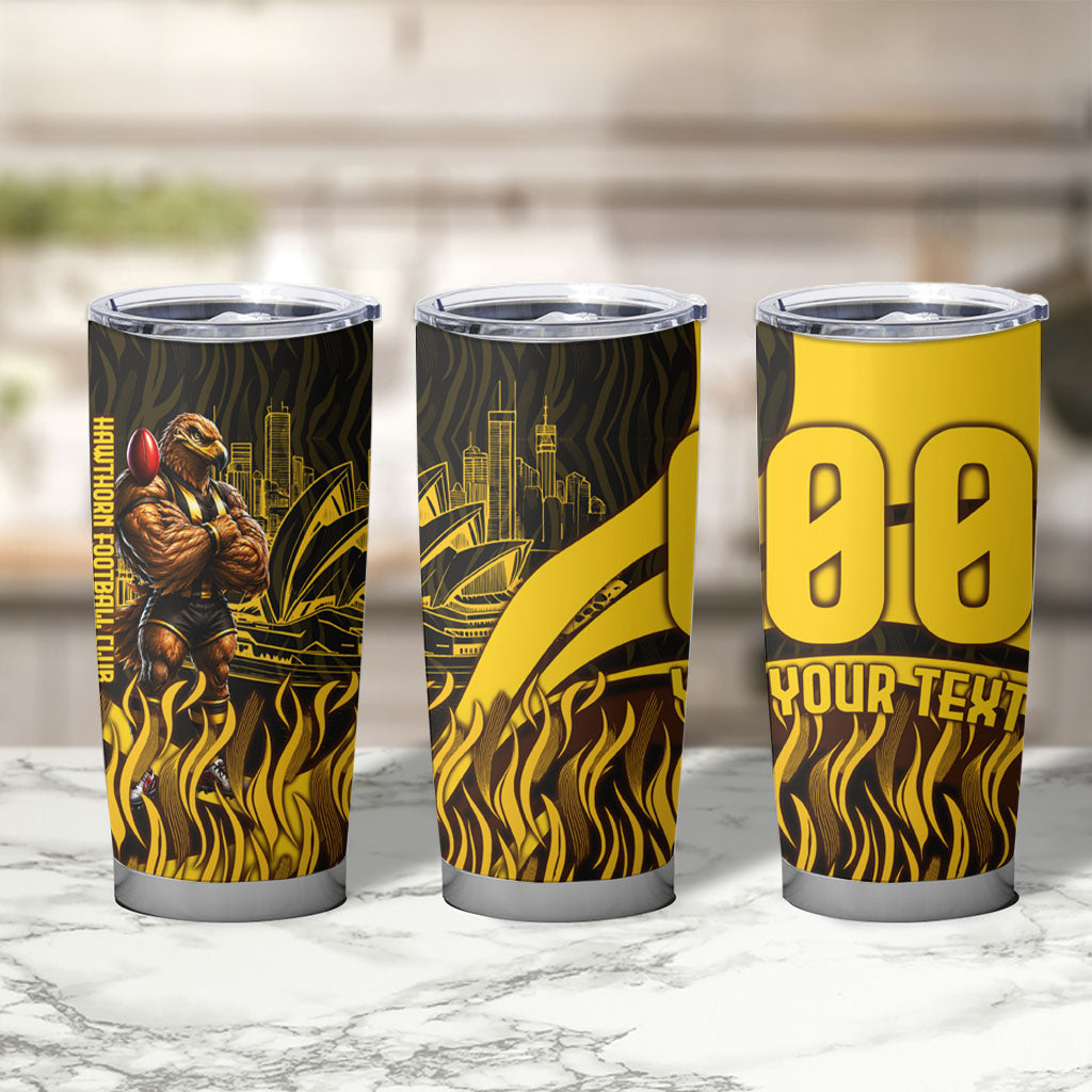 Personalised Hawthorn Hawks Football Tumbler Cup Australian City Skyline Graphic Fierce Mascot Art