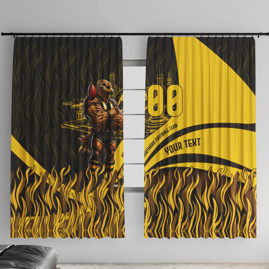 Personalised Hawthorn Hawks Football Window Curtain Australian City Skyline Graphic Fierce Mascot Art