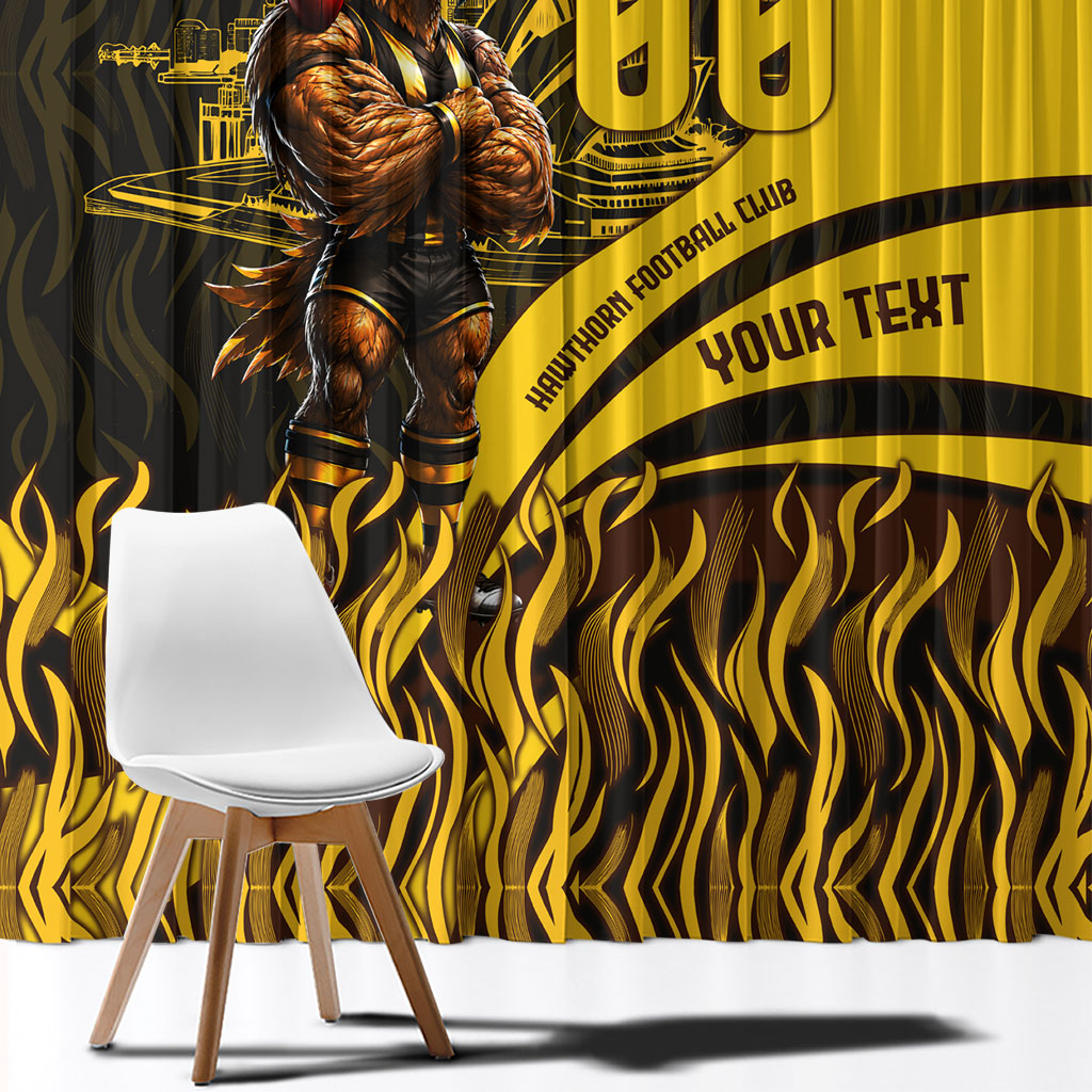 Personalised Hawthorn Hawks Football Window Curtain Australian City Skyline Graphic Fierce Mascot Art