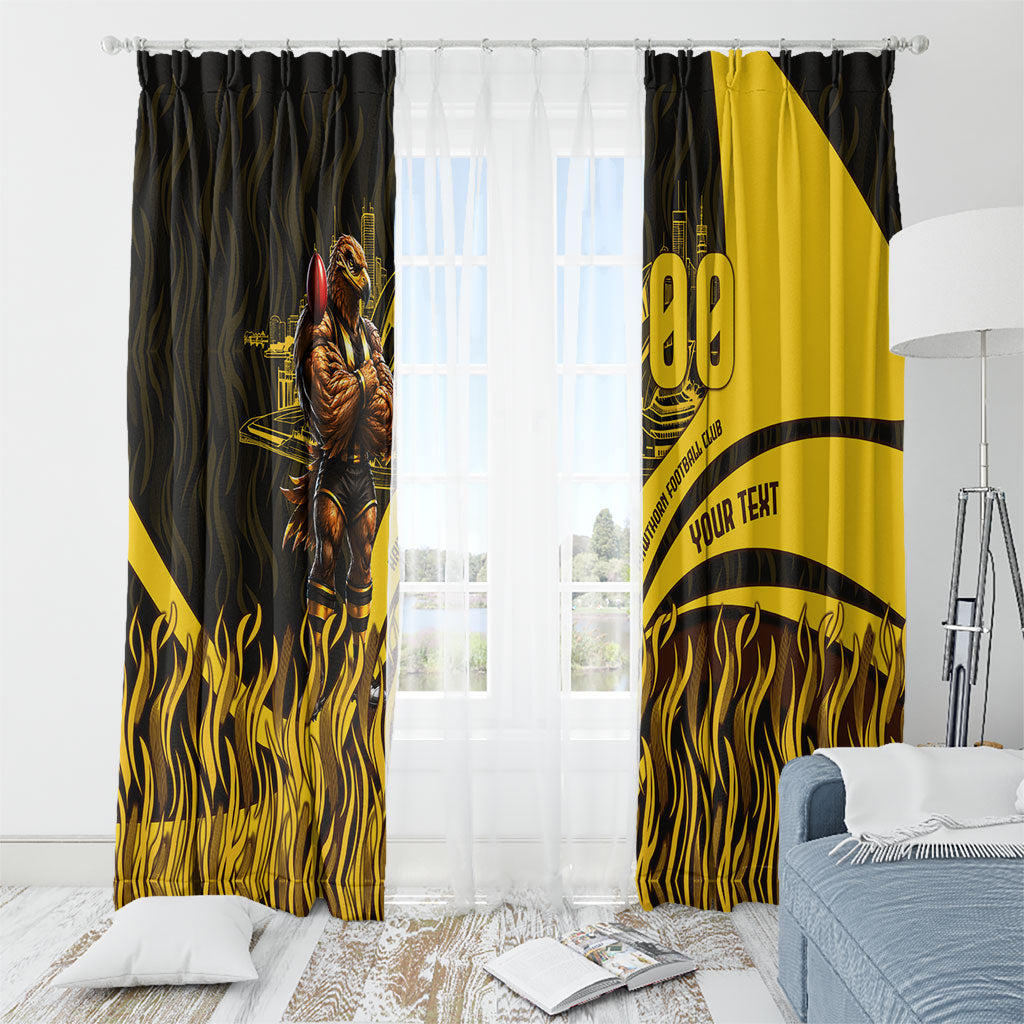 Personalised Hawthorn Hawks Football Window Curtain Australian City Skyline Graphic Fierce Mascot Art