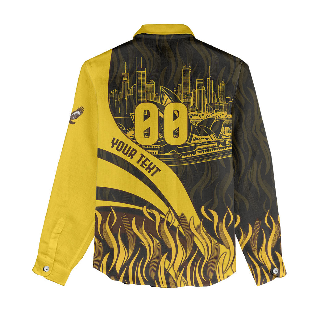 Personalised Hawthorn Hawks Football Women Casual Shirt Australian City Skyline Graphic Fierce Mascot Art