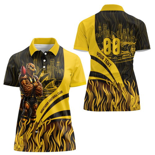 Personalised Hawthorn Hawks Football Women Polo Shirt Australian City Skyline Graphic Fierce Mascot Art
