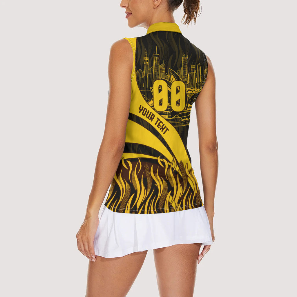Personalised Hawthorn Hawks Football Women Sleeveless Polo Shirt Australian City Skyline Graphic Fierce Mascot Art
