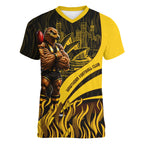 Personalised Hawthorn Hawks Football Women V-Neck T-Shirt Australian City Skyline Graphic Fierce Mascot Art