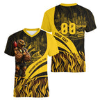 Personalised Hawthorn Hawks Football Women V-Neck T-Shirt Australian City Skyline Graphic Fierce Mascot Art