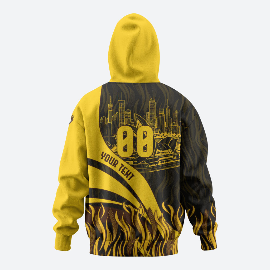 Personalised Hawthorn Hawks Football Zip Hoodie Australian City Skyline Graphic Fierce Mascot Art