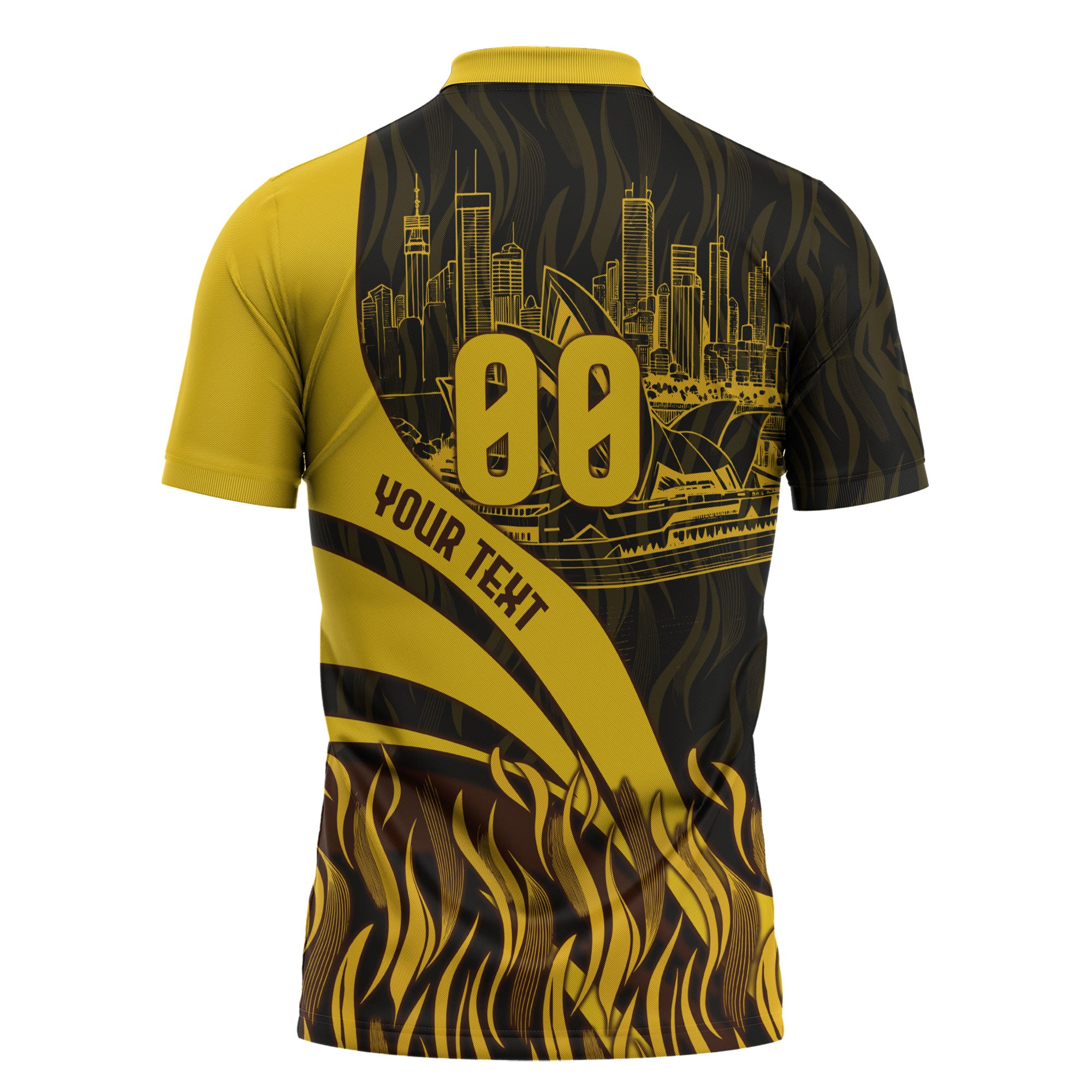 Personalised Hawthorn Hawks Football Zipper Polo Shirt Australian City Skyline Graphic Fierce Mascot Art