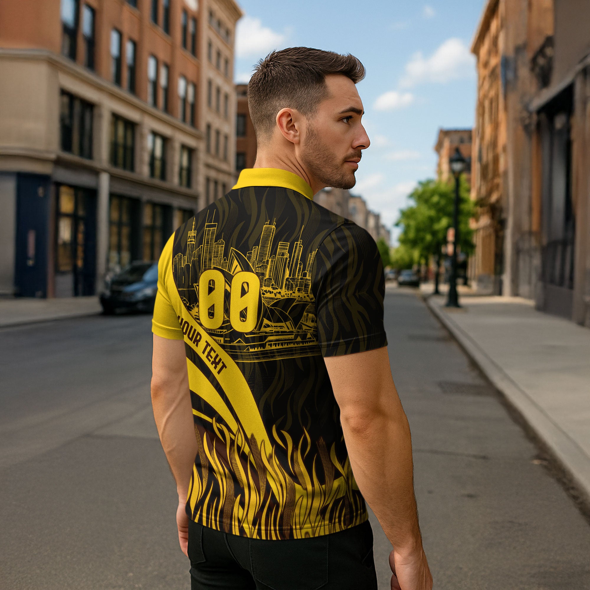 Personalised Hawthorn Hawks Football Zipper Polo Shirt Australian City Skyline Graphic Fierce Mascot Art