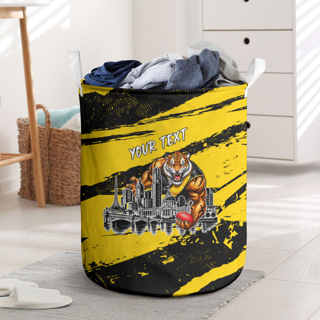 Personalised Richmond Tigers Football Laundry Basket Melbourne City Skyline Graphic Fierce Mascot Art