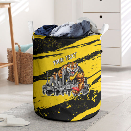 Personalised Richmond Tigers Football Laundry Basket Melbourne City Skyline Graphic Fierce Mascot Art
