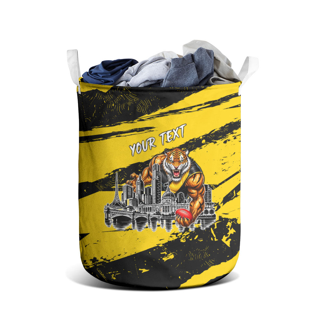Personalised Richmond Tigers Football Laundry Basket Melbourne City Skyline Graphic Fierce Mascot Art