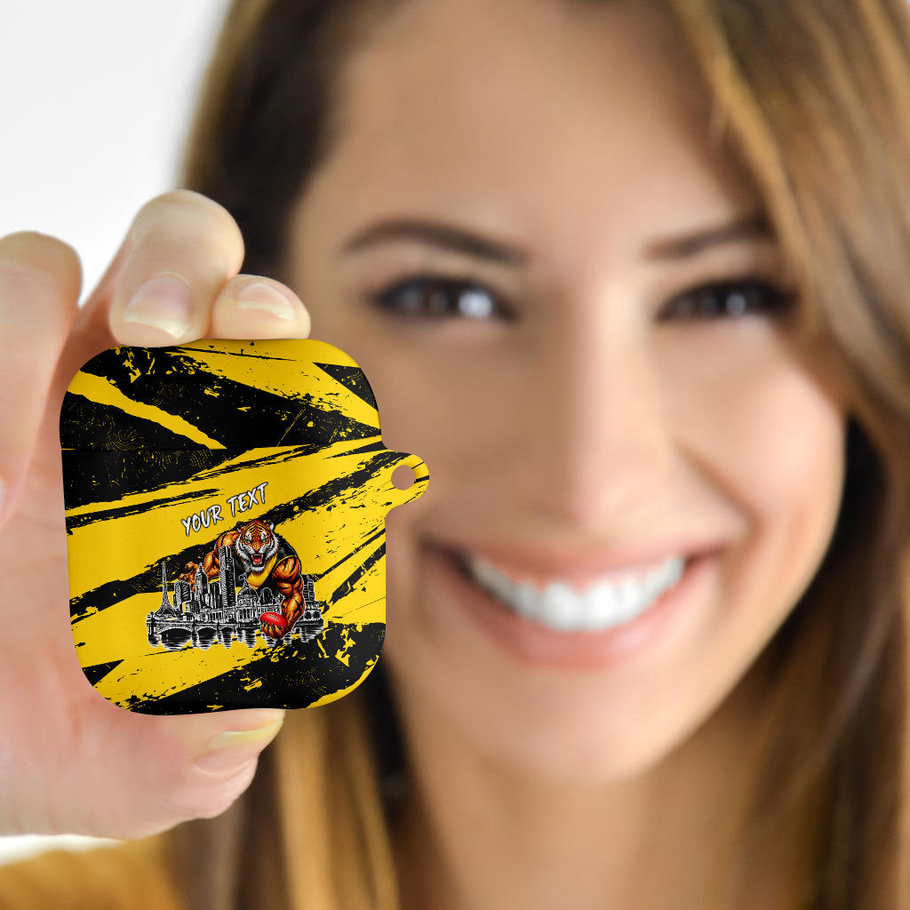 Personalised Richmond Tigers Football AirPods Case Melbourne City Skyline Graphic Fierce Mascot Art