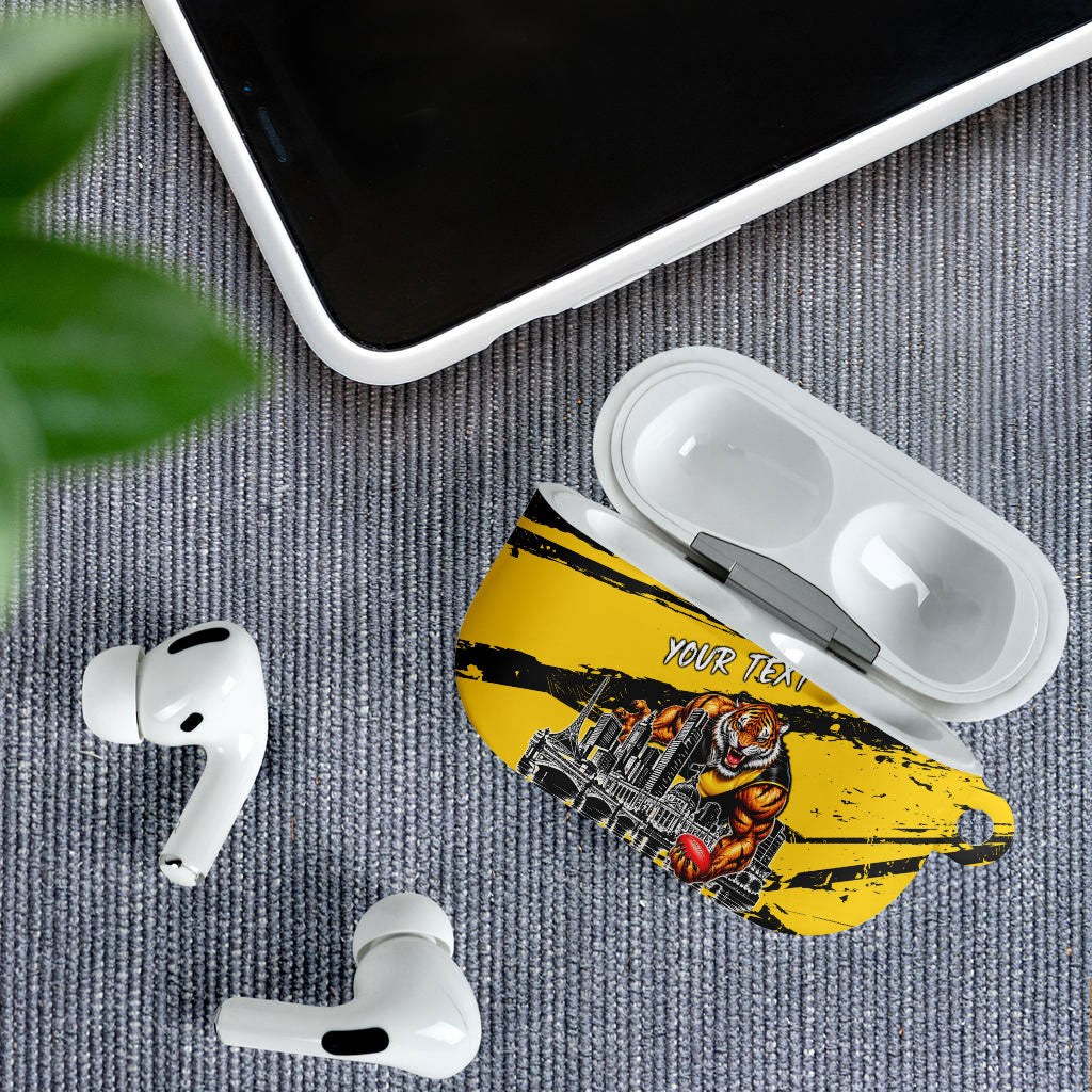 Personalised Richmond Tigers Football AirPods Case Melbourne City Skyline Graphic Fierce Mascot Art