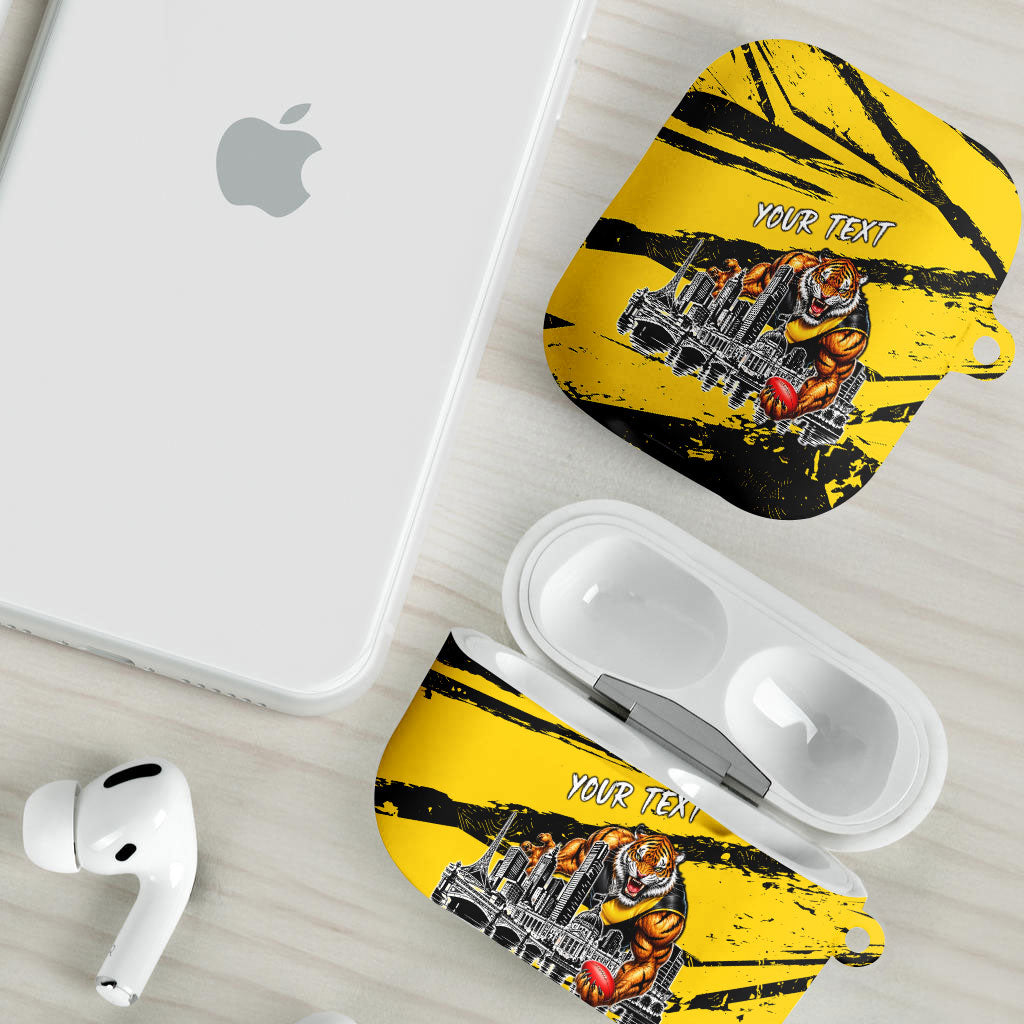 Personalised Richmond Tigers Football AirPods Case Melbourne City Skyline Graphic Fierce Mascot Art