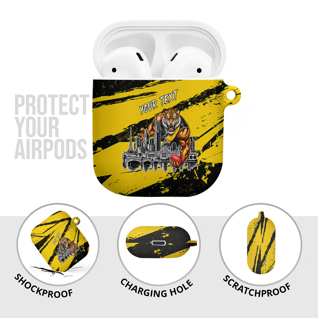 Personalised Richmond Tigers Football AirPods Case Melbourne City Skyline Graphic Fierce Mascot Art