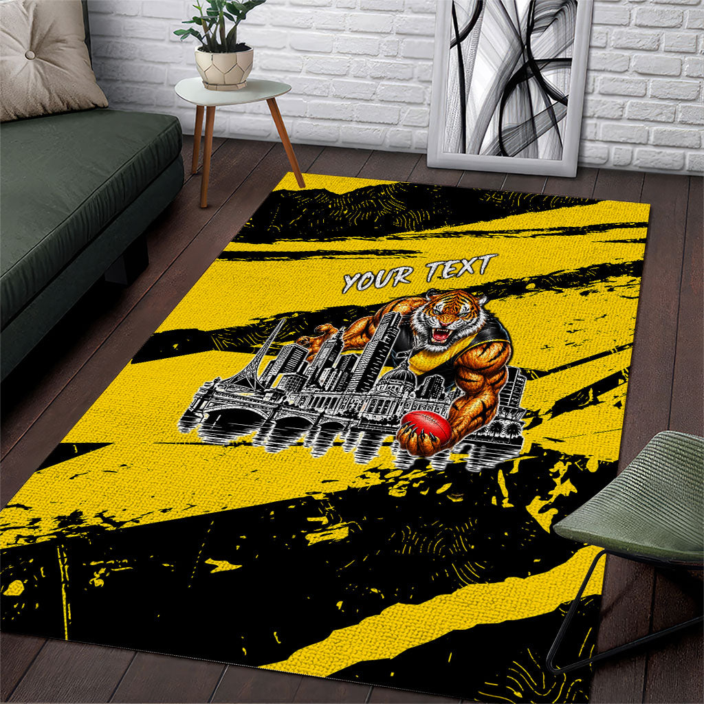 Personalised Richmond Tigers Football Area Rug Melbourne City Skyline Graphic Fierce Mascot Art