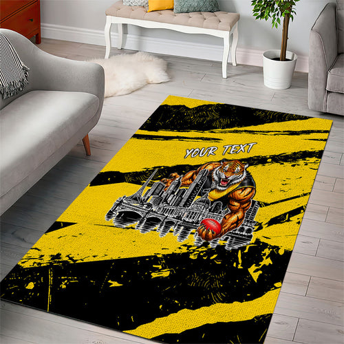 Personalised Richmond Tigers Football Area Rug Melbourne City Skyline Graphic Fierce Mascot Art