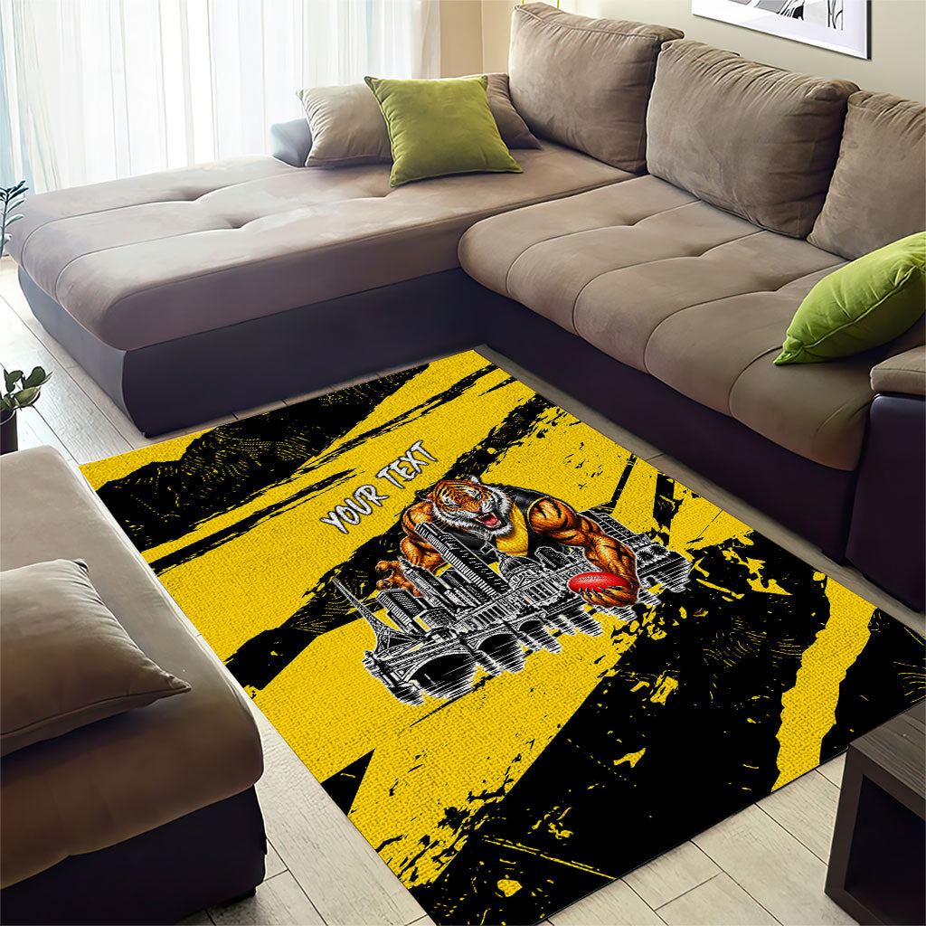 Personalised Richmond Tigers Football Area Rug Melbourne City Skyline Graphic Fierce Mascot Art