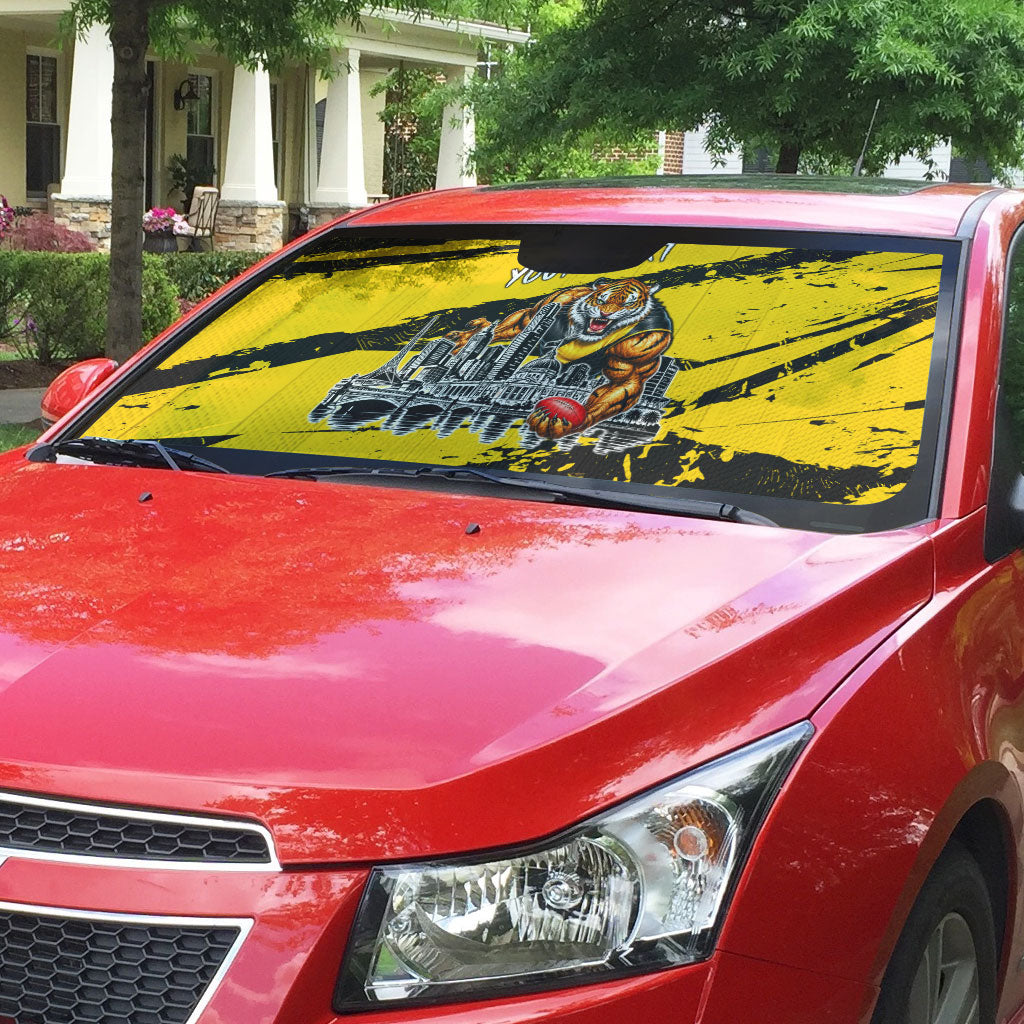 Personalised Richmond Tigers Football Auto Sun Shade Melbourne City Skyline Graphic Fierce Mascot Art