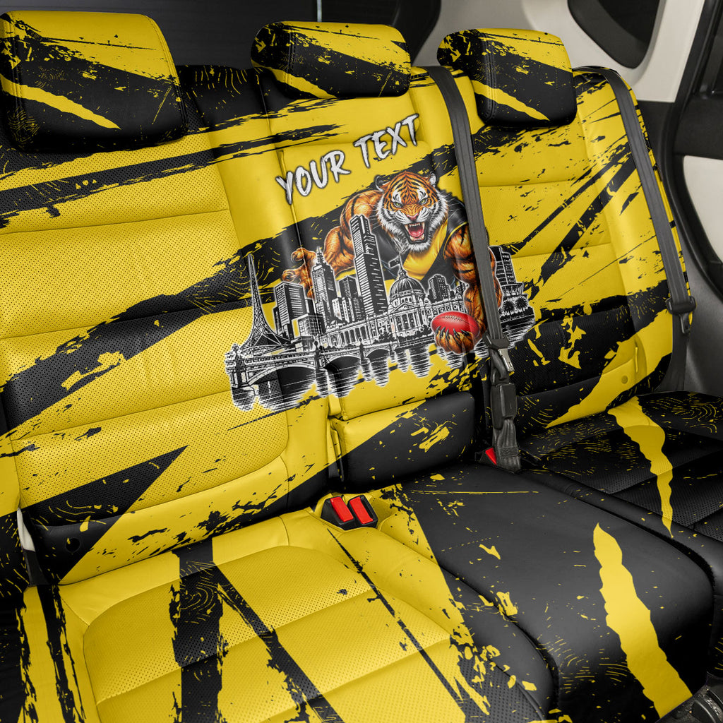 Personalised Richmond Tigers Football Back Car Seat Cover Melbourne City Skyline Graphic Fierce Mascot Art