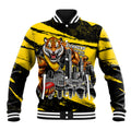 Personalised Richmond Tigers Football Baseball Jacket Melbourne City Skyline Graphic Fierce Mascot Art