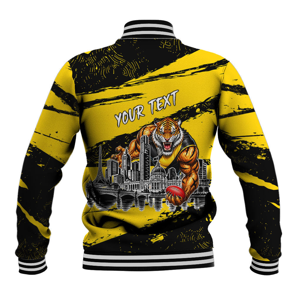Personalised Richmond Tigers Football Baseball Jacket Melbourne City Skyline Graphic Fierce Mascot Art