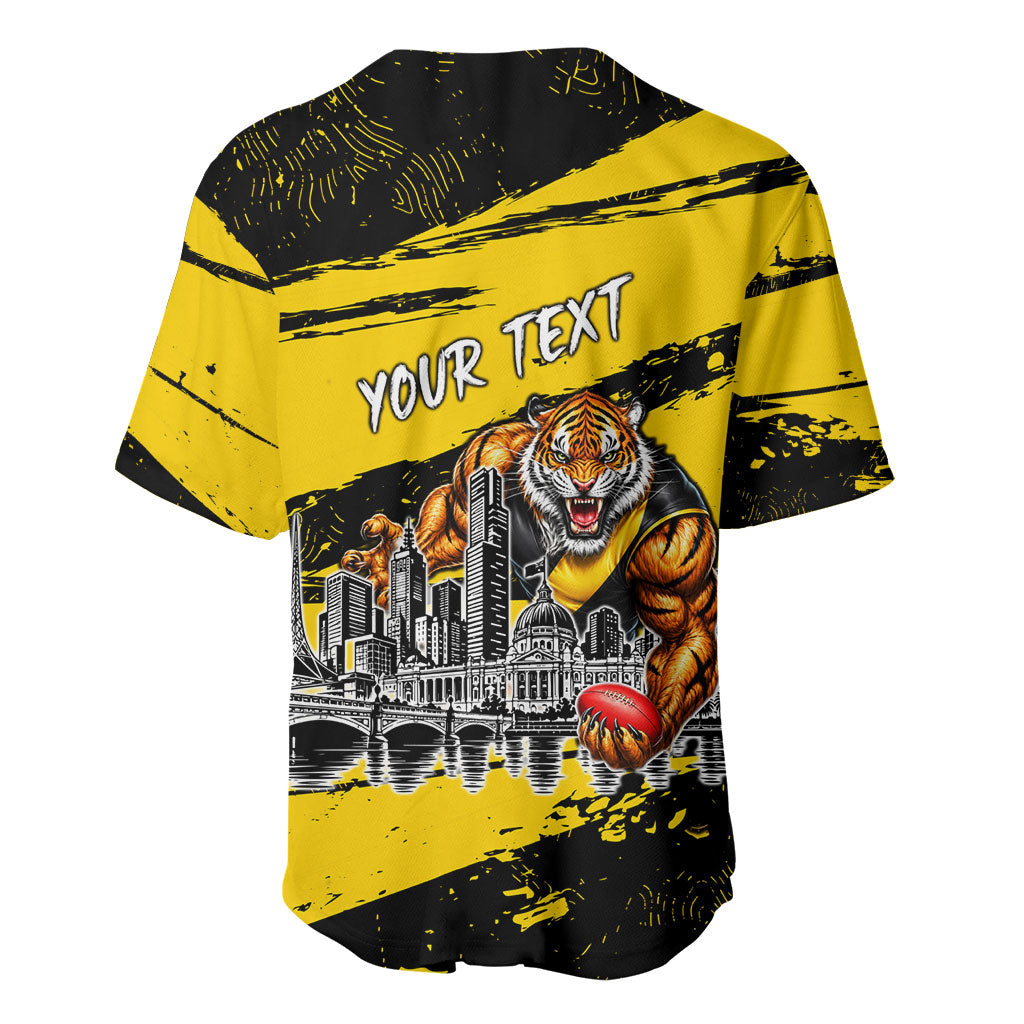 Personalised Richmond Tigers Football Baseball Jersey Melbourne City Skyline Graphic Fierce Mascot Art