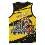 Personalised Richmond Tigers Football Basketball Jersey Melbourne City Skyline Graphic Fierce Mascot Art