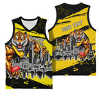 Personalised Richmond Tigers Football Basketball Jersey Melbourne City Skyline Graphic Fierce Mascot Art