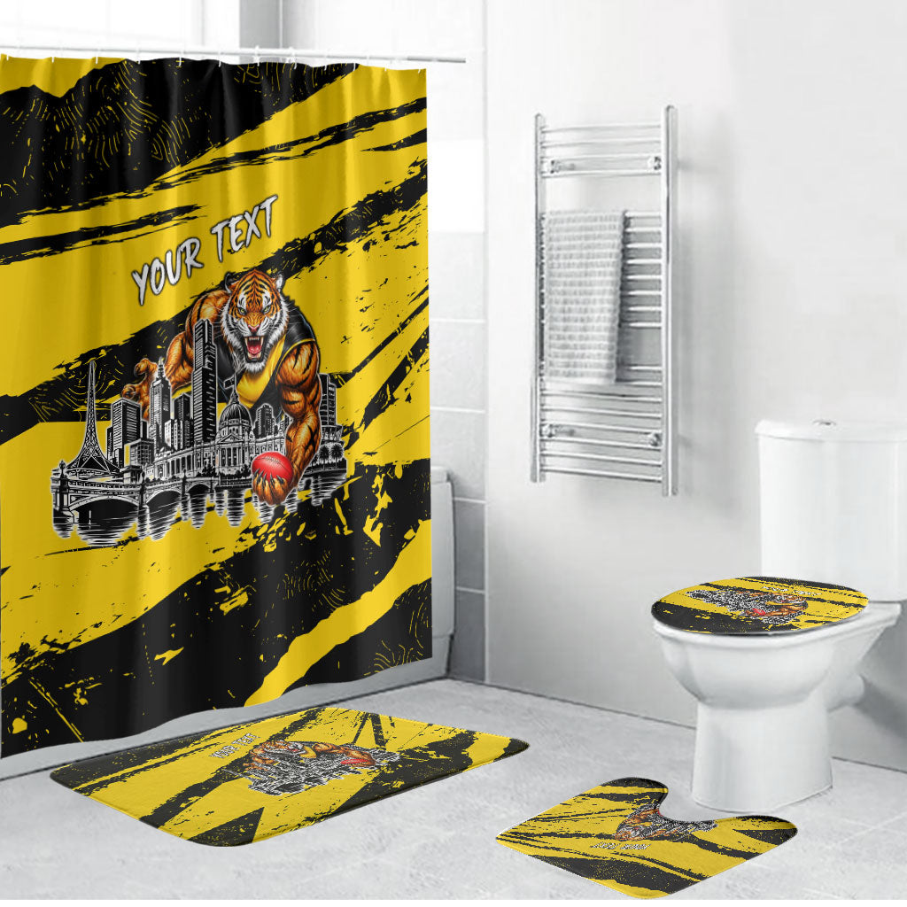 Personalised Richmond Tigers Football Bathroom Set Melbourne City Skyline Graphic Fierce Mascot Art