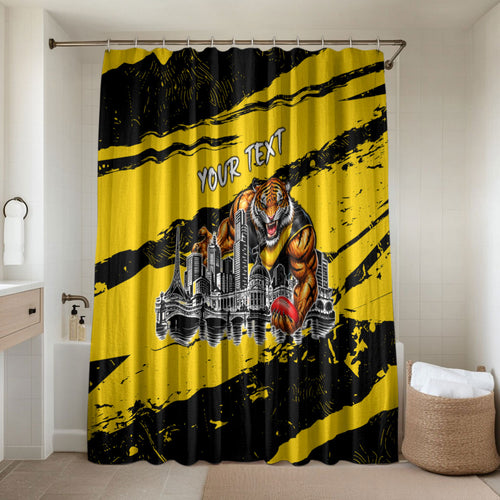 Personalised Richmond Tigers Football Bathroom Set Melbourne City Skyline Graphic Fierce Mascot Art