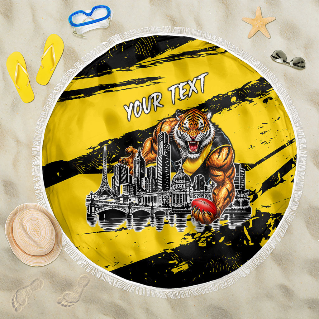 Personalised Richmond Tigers Football Beach Blanket Melbourne City Skyline Graphic Fierce Mascot Art