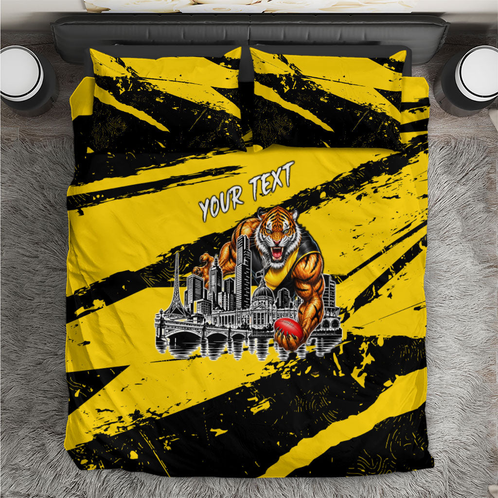 Personalised Richmond Tigers Football Bedding Set Melbourne City Skyline Graphic Fierce Mascot Art