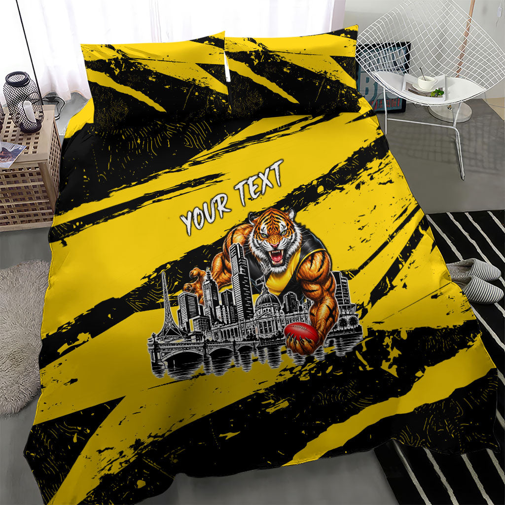 Personalised Richmond Tigers Football Bedding Set Melbourne City Skyline Graphic Fierce Mascot Art