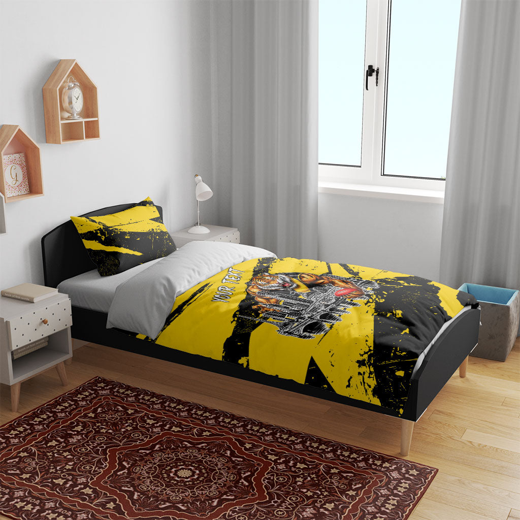 Personalised Richmond Tigers Football Bedding Set Melbourne City Skyline Graphic Fierce Mascot Art