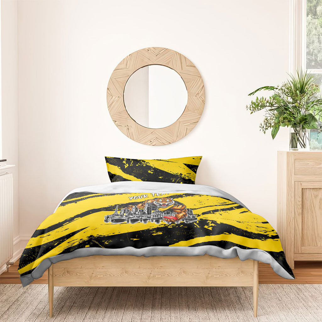 Personalised Richmond Tigers Football Bedding Set Melbourne City Skyline Graphic Fierce Mascot Art