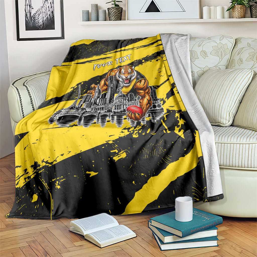 Personalised Richmond Tigers Football Blanket Melbourne City Skyline Graphic Fierce Mascot Art