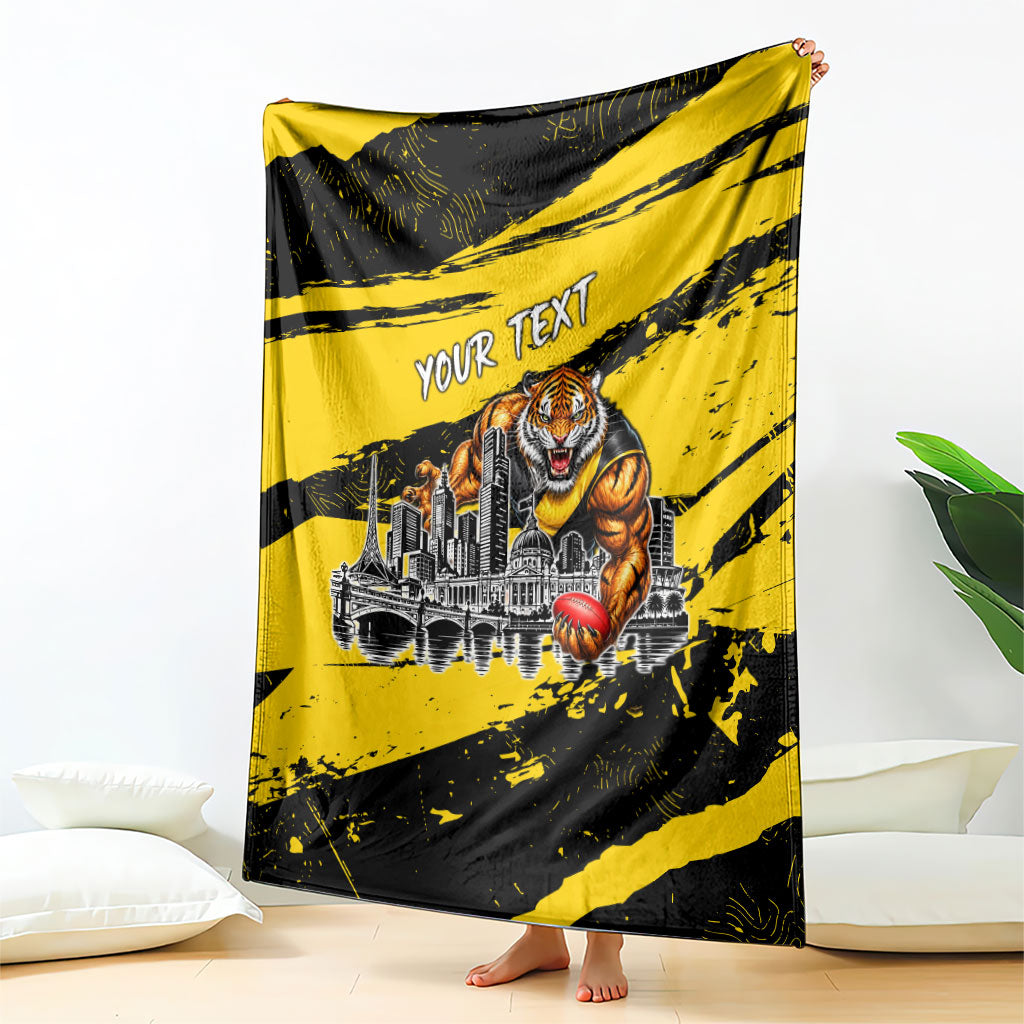 Personalised Richmond Tigers Football Blanket Melbourne City Skyline Graphic Fierce Mascot Art