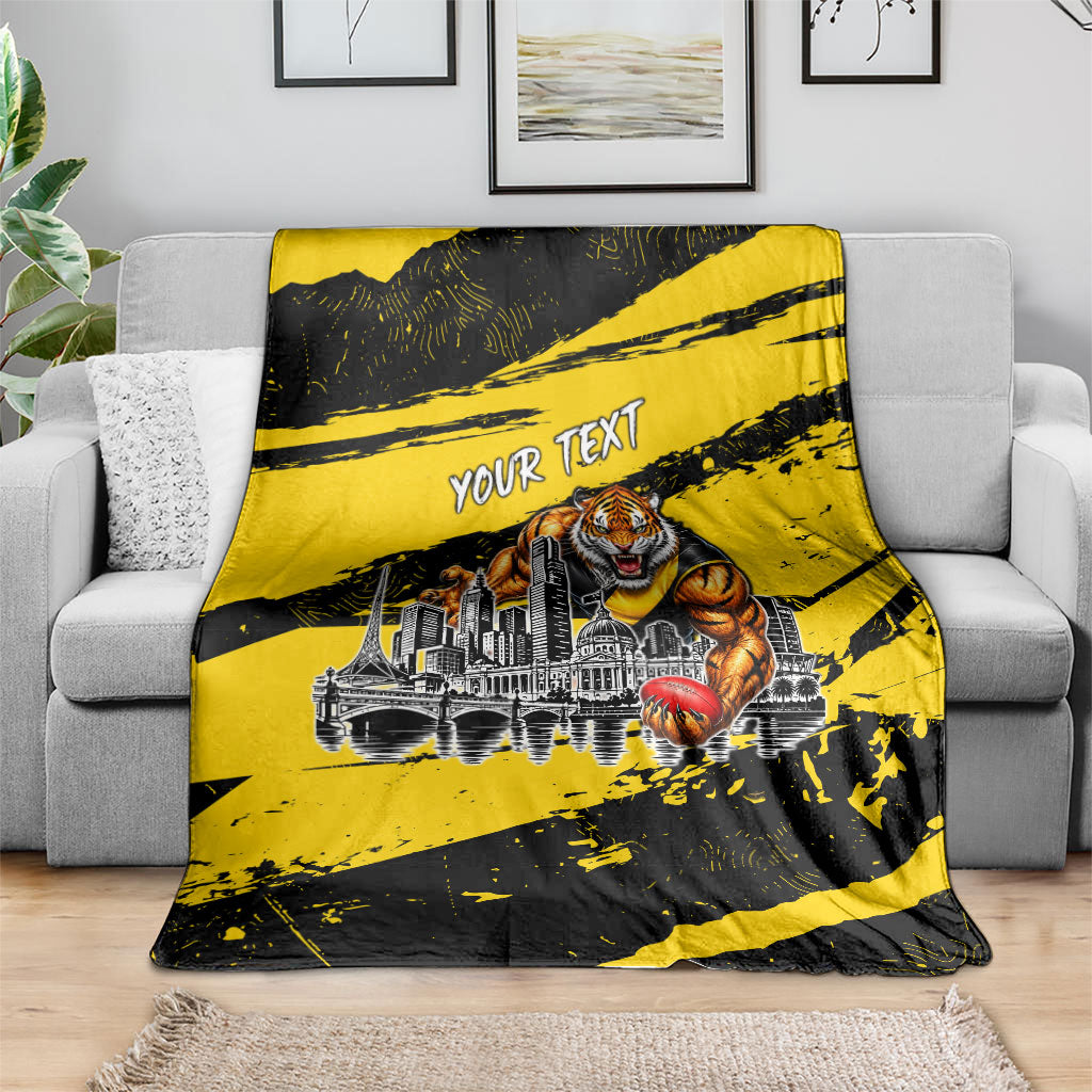 Personalised Richmond Tigers Football Blanket Melbourne City Skyline Graphic Fierce Mascot Art