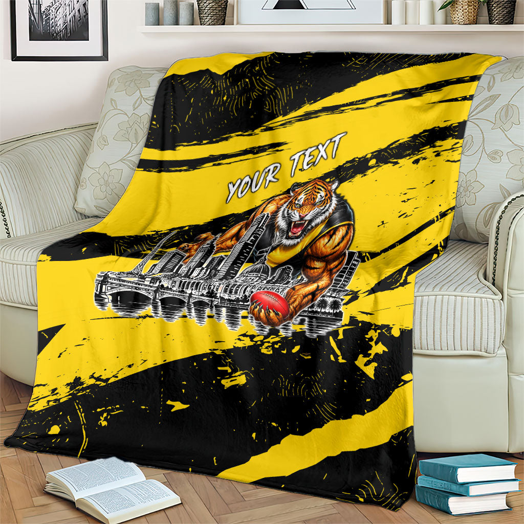 Personalised Richmond Tigers Football Blanket Melbourne City Skyline Graphic Fierce Mascot Art