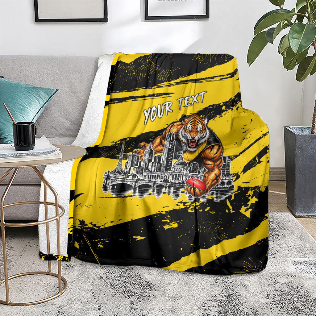 Personalised Richmond Tigers Football Blanket Melbourne City Skyline Graphic Fierce Mascot Art