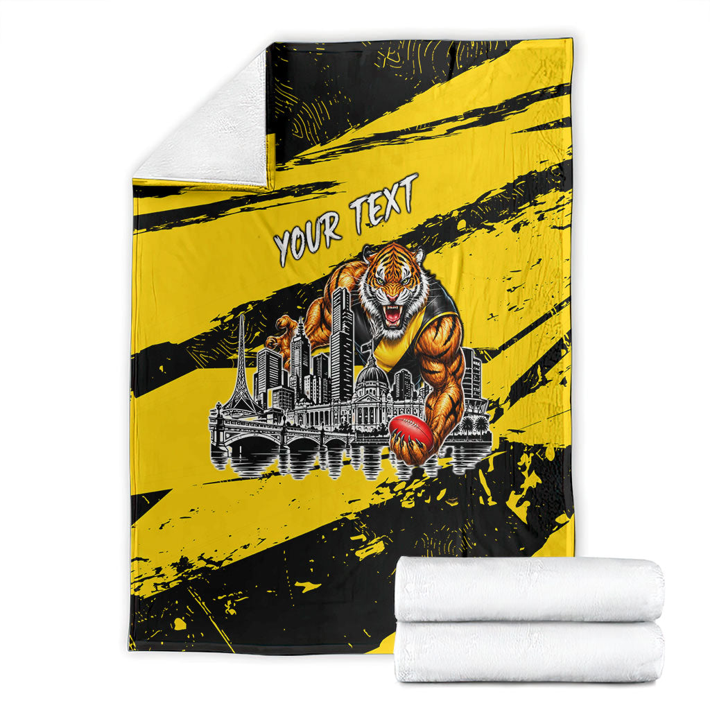Personalised Richmond Tigers Football Blanket Melbourne City Skyline Graphic Fierce Mascot Art